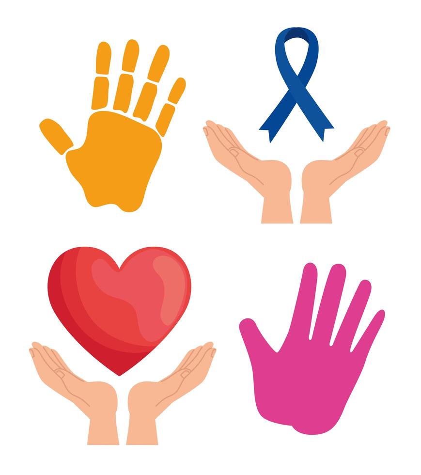 ensemble de quatre icônes définies pour la journée mondiale de l'autisme vecteur
