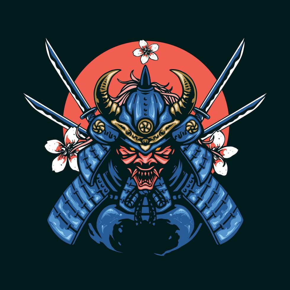samouraï guerrier avec démon masque vecteur