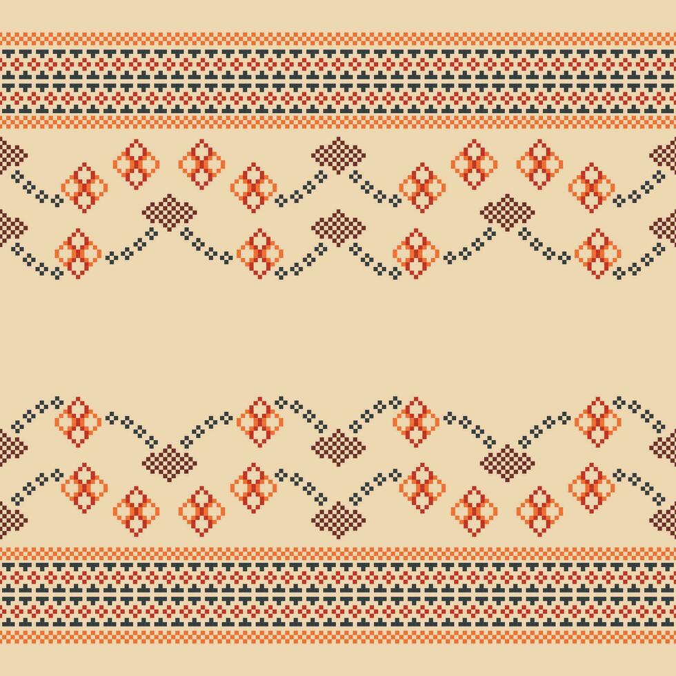 ethnique géométrique en tissu modèle traverser point.ikat broderie ethnique Oriental pixel modèle marron crème Contexte. abstrait, vecteur, illustration. texture, vêtements, cadre, motifs, soie fond d'écran. vecteur