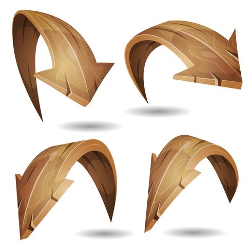 Jeu de signes de flèches en bois dessin animé vecteur