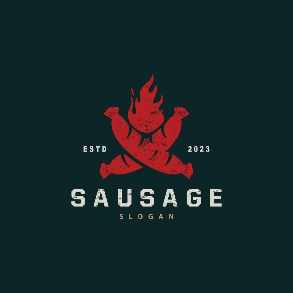 saucisse logo, vecteur Viande fourchette et le saucisse nourriture, restaurant inspiration conception, ancien rétro rustique