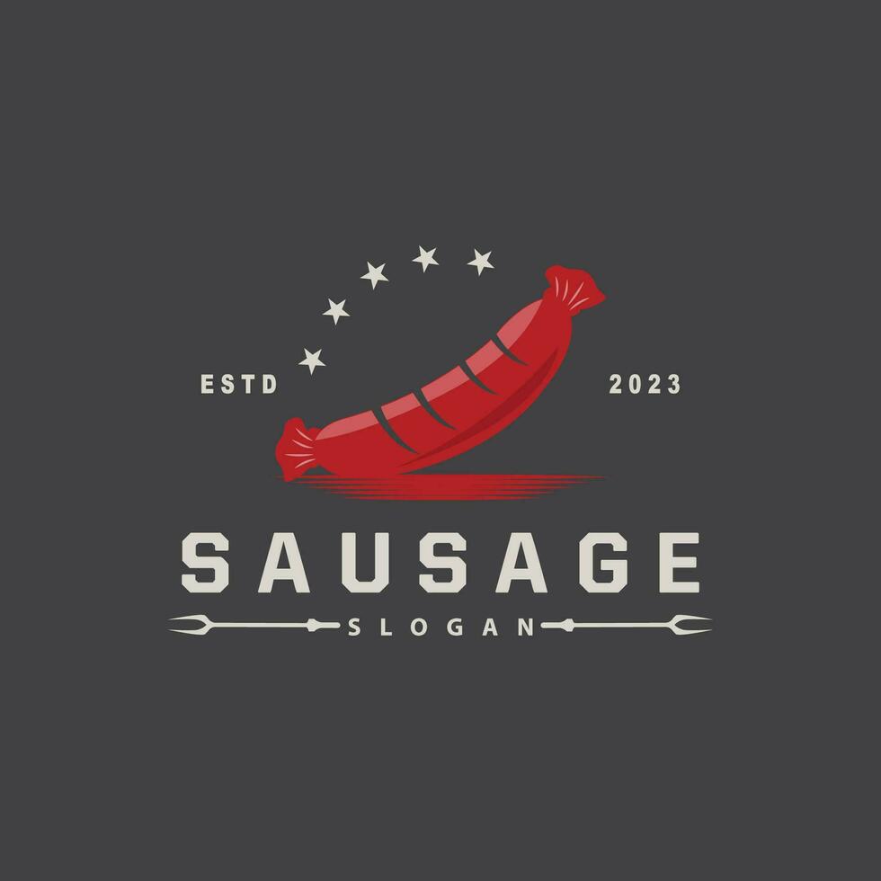 saucisse logo, vecteur Viande fourchette et le saucisse nourriture, restaurant inspiration conception, ancien rétro rustique