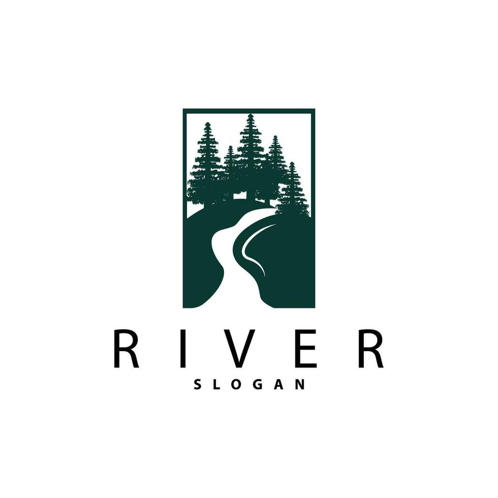 rivière logo conception, rivière ruisseau vecteur, au bord de la rivière paysage illustration vecteur
