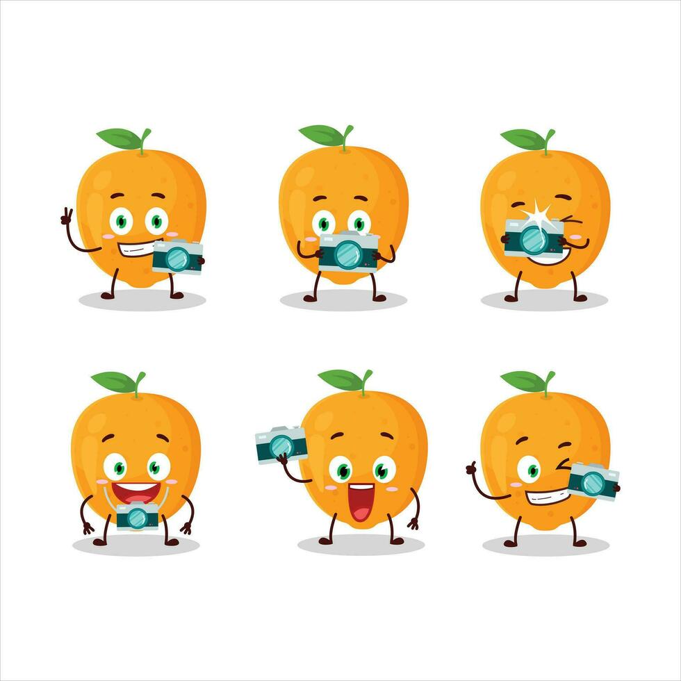 photographe profession émoticône avec Orange fruit dessin animé personnage vecteur