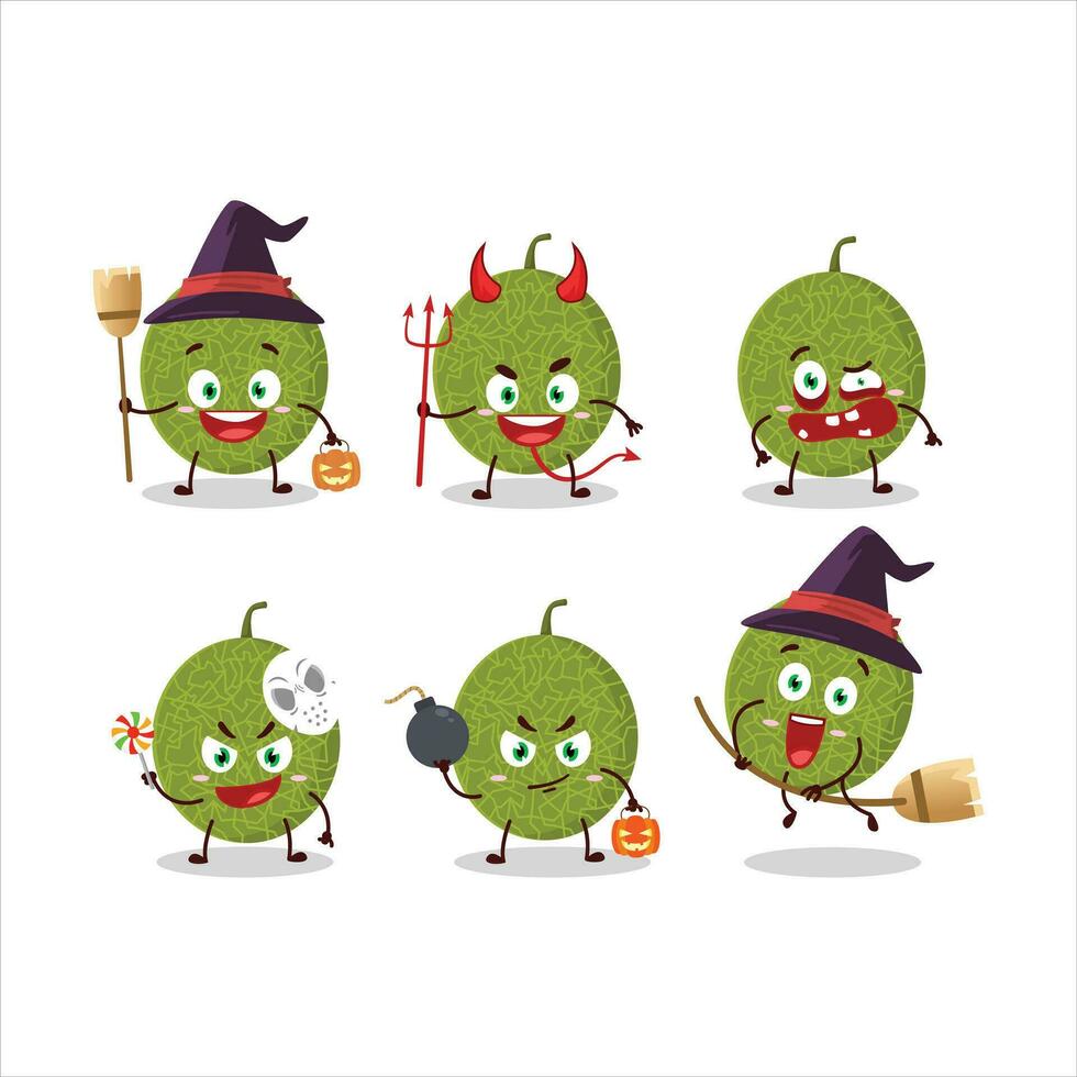 Halloween expression émoticônes avec dessin animé personnage de melon vecteur