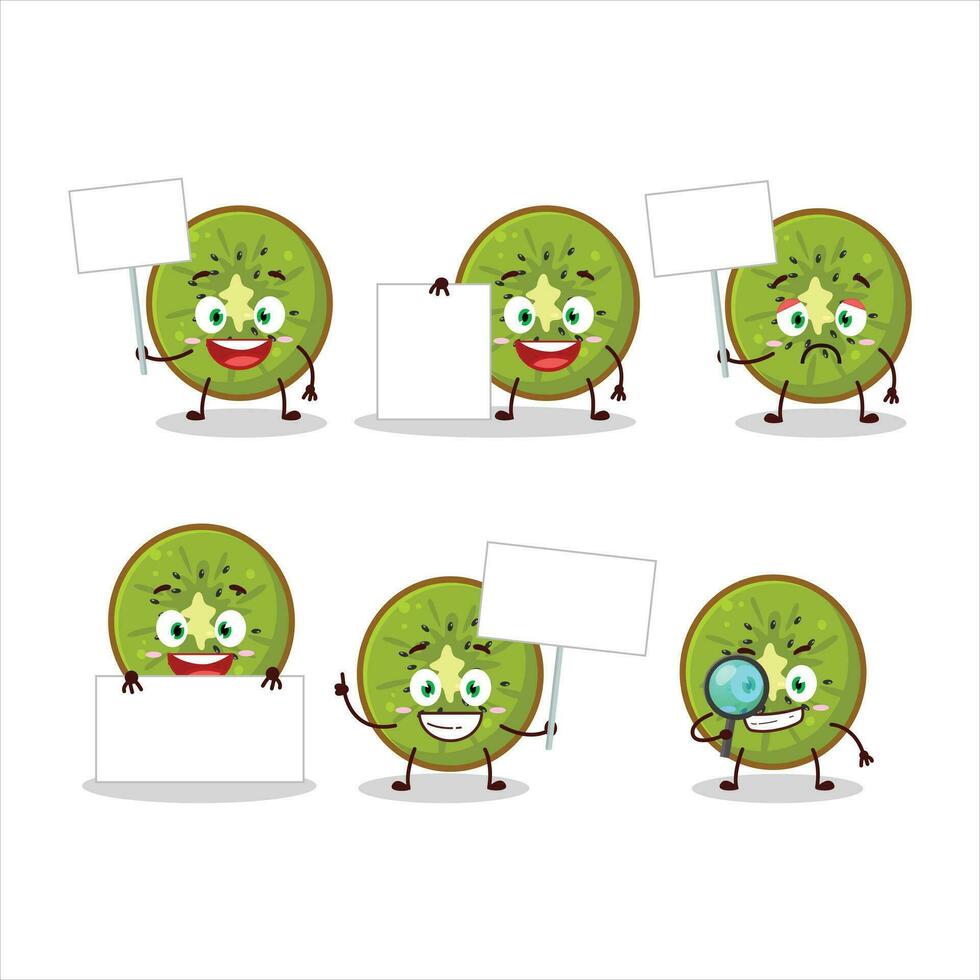 tranche de kiwi dessin animé personnage apporter information planche vecteur