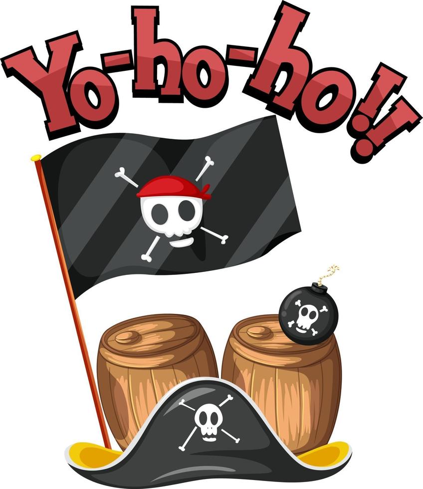 concept de pirate avec bannière de mots yo-ho-ho et objets pirates vecteur