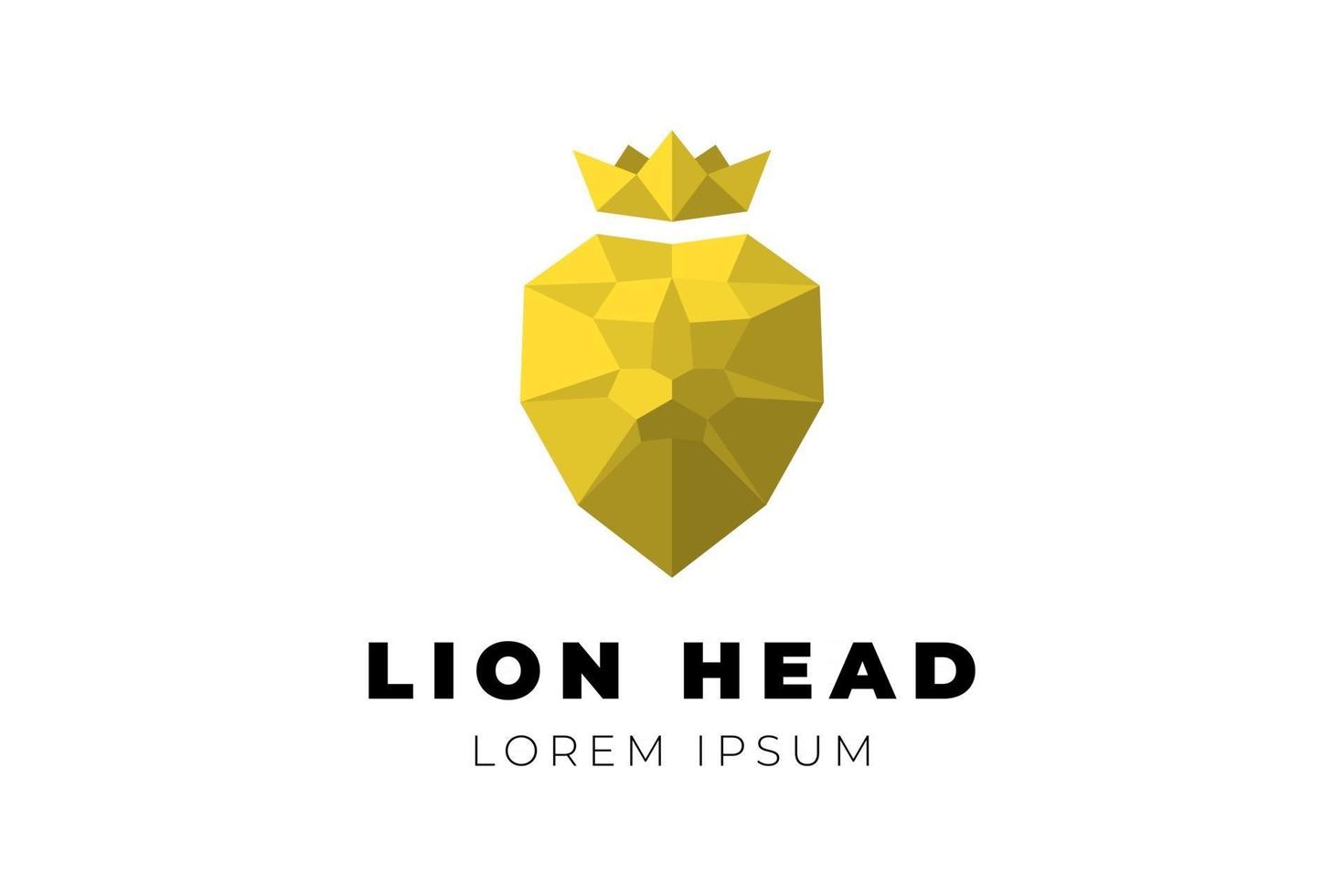 tête de lion polygonale géométrique low poly or avec couronne. emblème royal de marque. Triangle origami polygone illustration vectorielle jaune héraldique vecteur