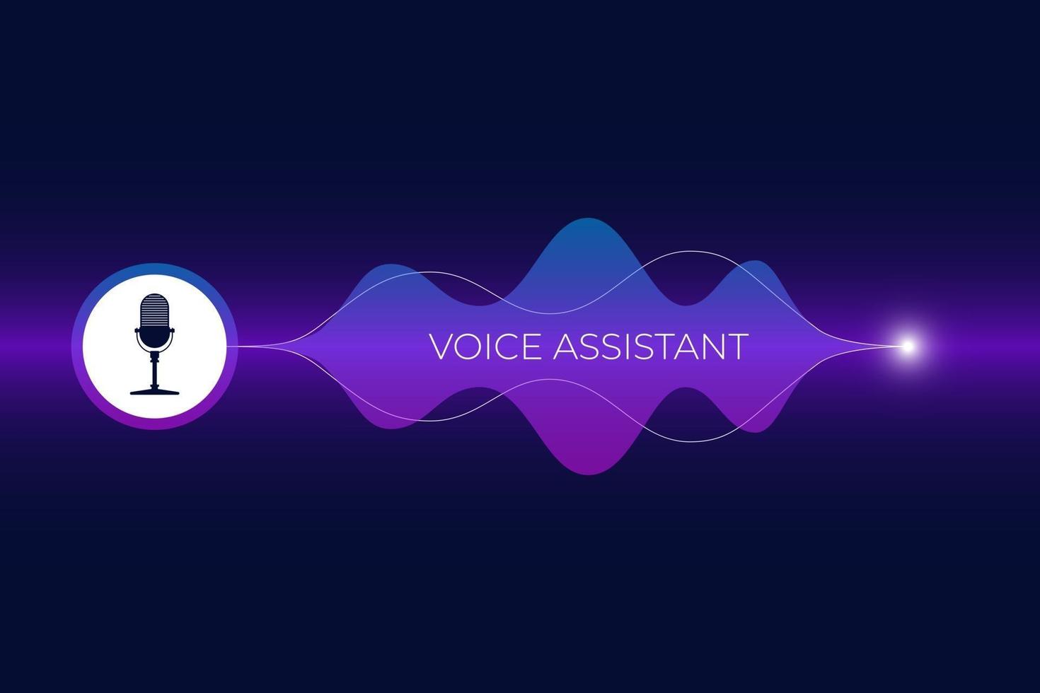 assistant personnel et concept de reconnaissance vocale. bouton de microphone avec onde sonore dégradée lumineuse. Soundwave technologie intelligente intelligente télévision média vector illustration