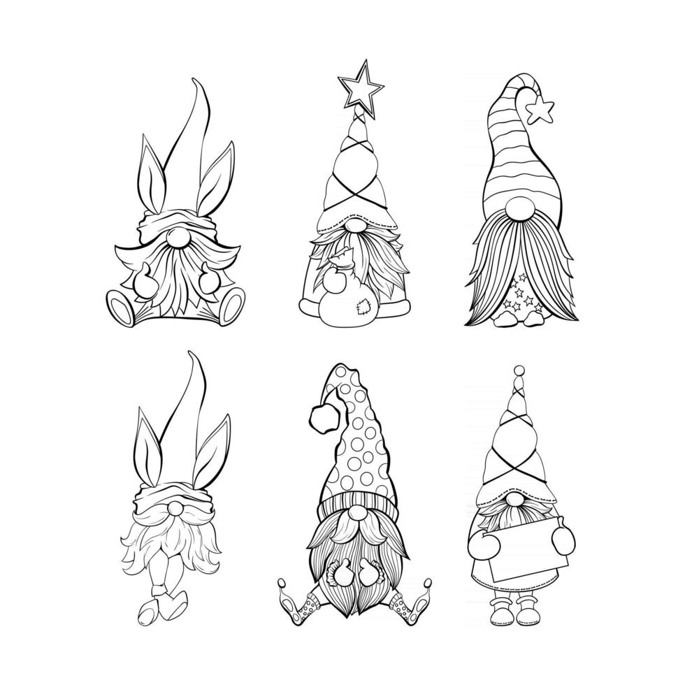 contour vectoriel des gnomes sur les gnomes du bonnet de noel, les gnomes de pâques et de la saint valentin