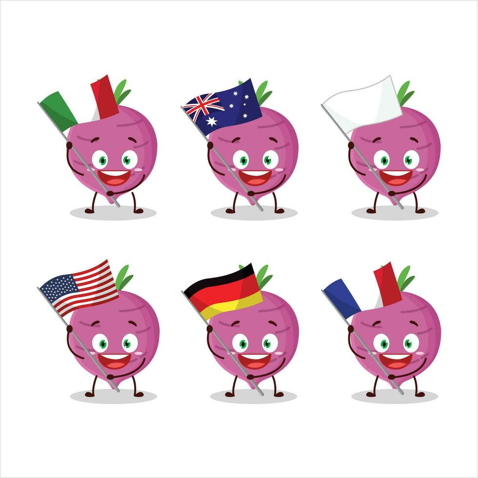 Ail dessin animé personnage apporter le drapeaux de divers des pays vecteur