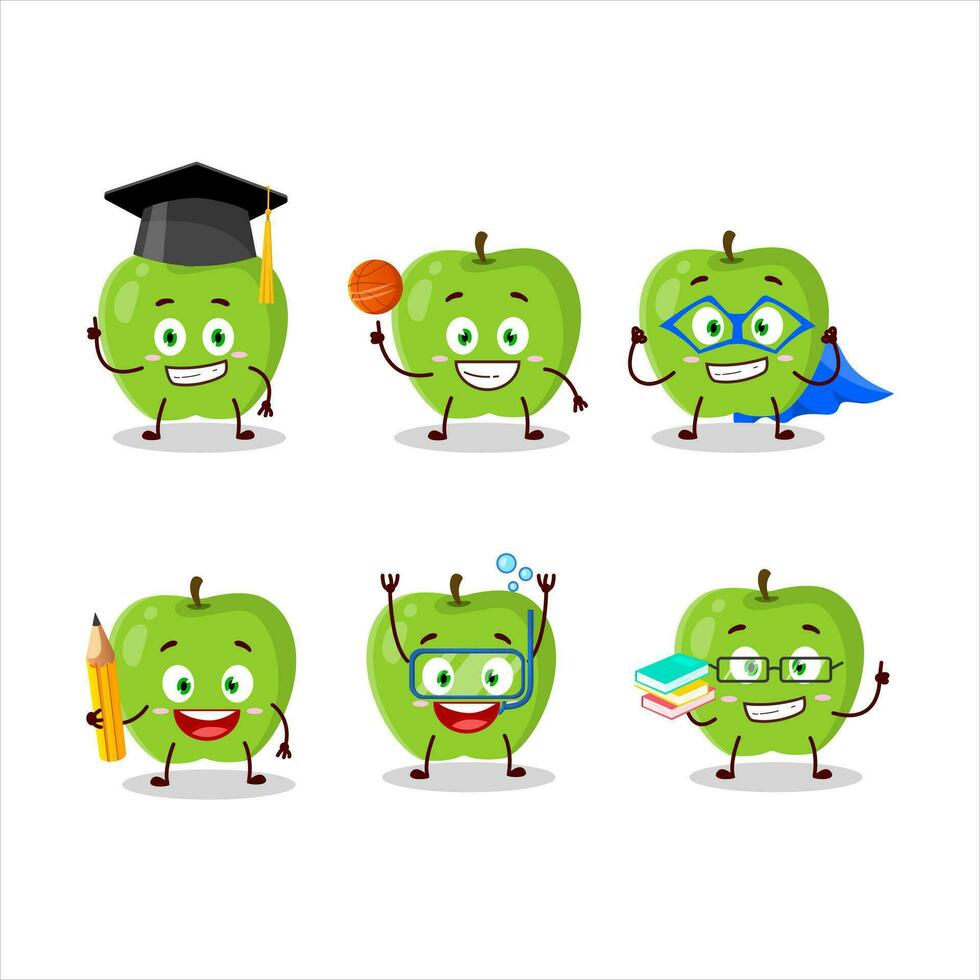école étudiant de Nouveau vert Pomme dessin animé personnage avec divers expressions vecteur