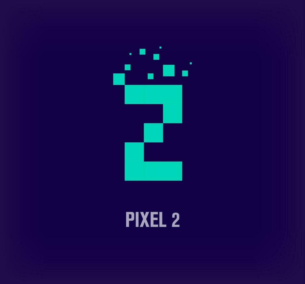 Créatif pixel nombre 2 logo. unique numérique pixel art et pixel explosion modèle. vecteur