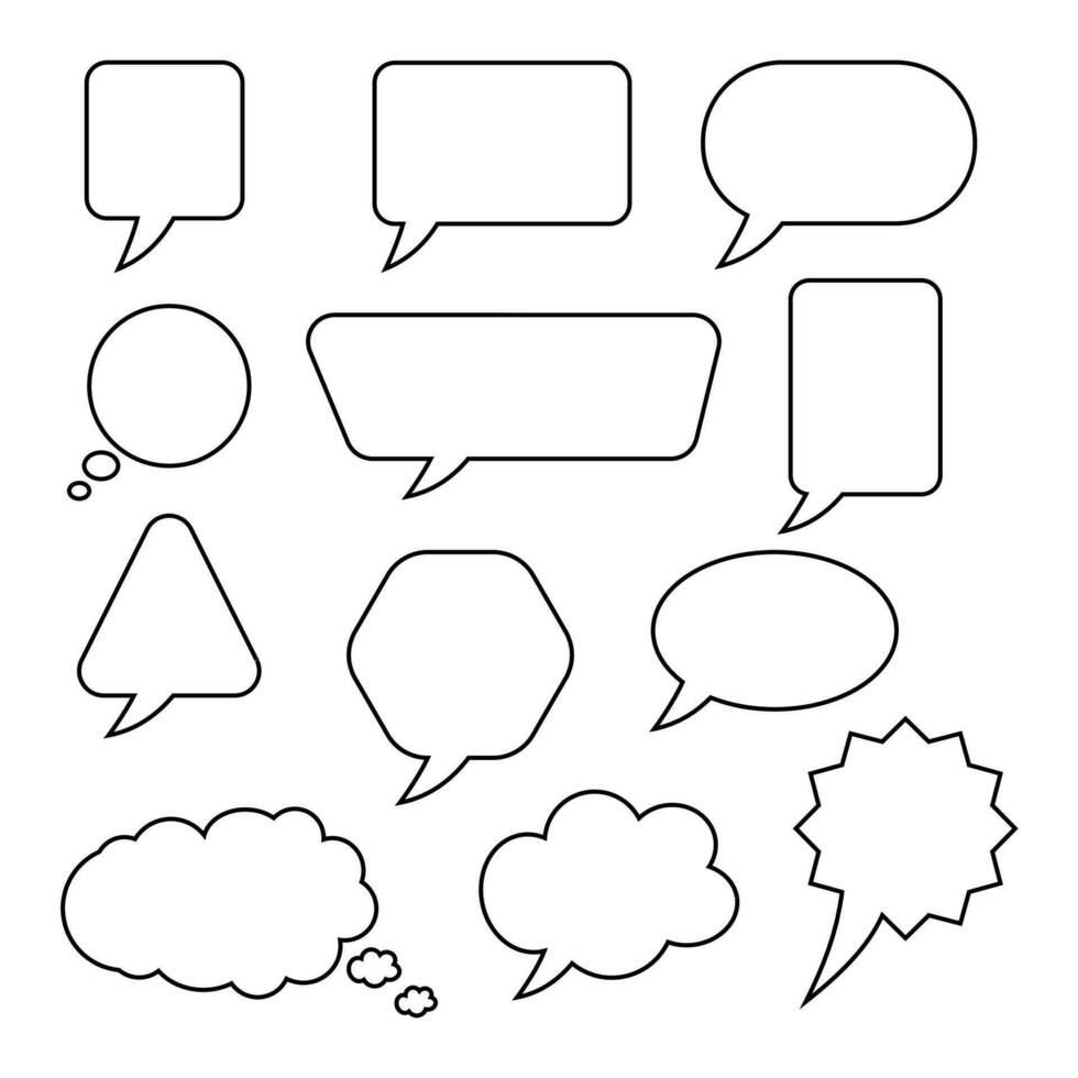 ensemble de vide noir et blanc discours bulles dans plat conception, autocollant pour bavarder symbole, étiqueter, étiquette ou dialogue mot vecteur