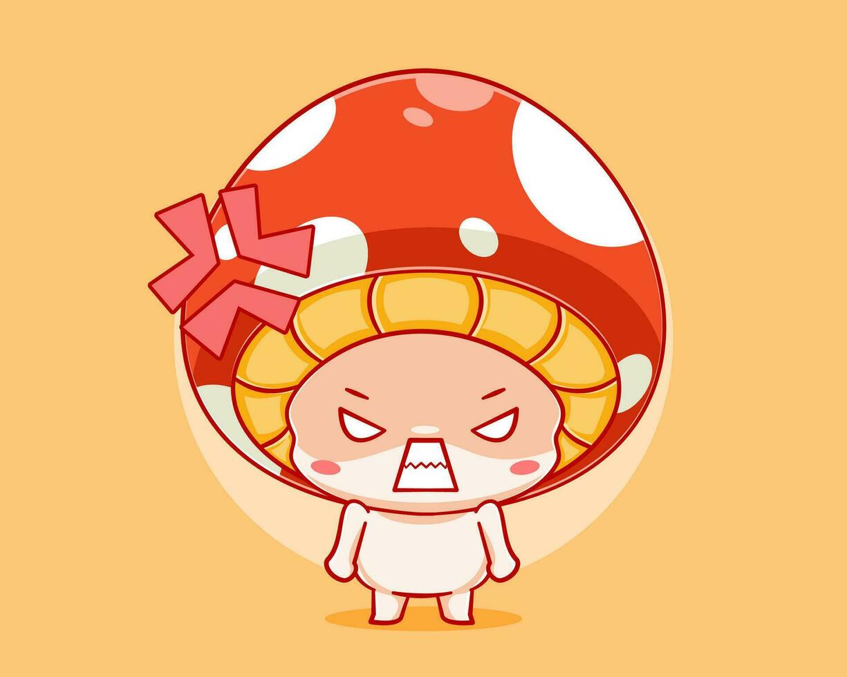 mignonne champignon étant en colère dessin animé illustration vecteur