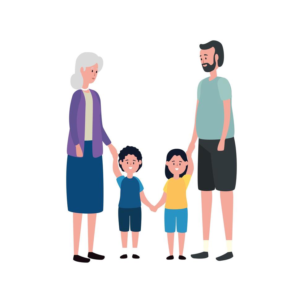 joli couple de grands-parents avec de petits enfants vecteur