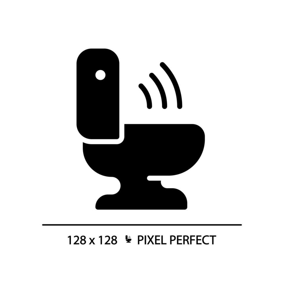 automatique affleurer pixel parfait noir glyphe icône. La technologie pour toilette pièce amélioration. innovant salle de repos équipement. silhouette symbole sur blanc espace. solide pictogramme. vecteur isolé illustration