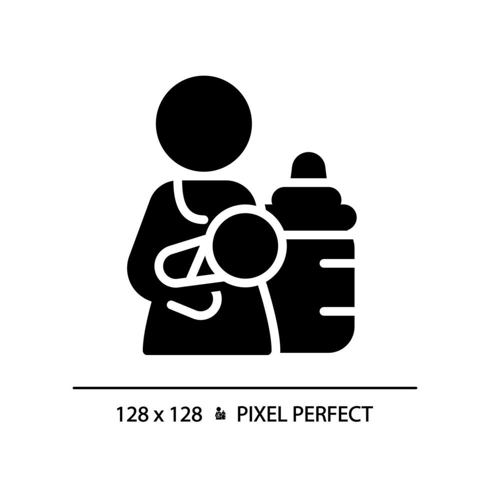 lactation pièce pixel parfait noir glyphe icône. privé espace pour Sein pompage. bébé se soucier établissement dans TOILETTES. silhouette symbole sur blanc espace. solide pictogramme. vecteur isolé illustration