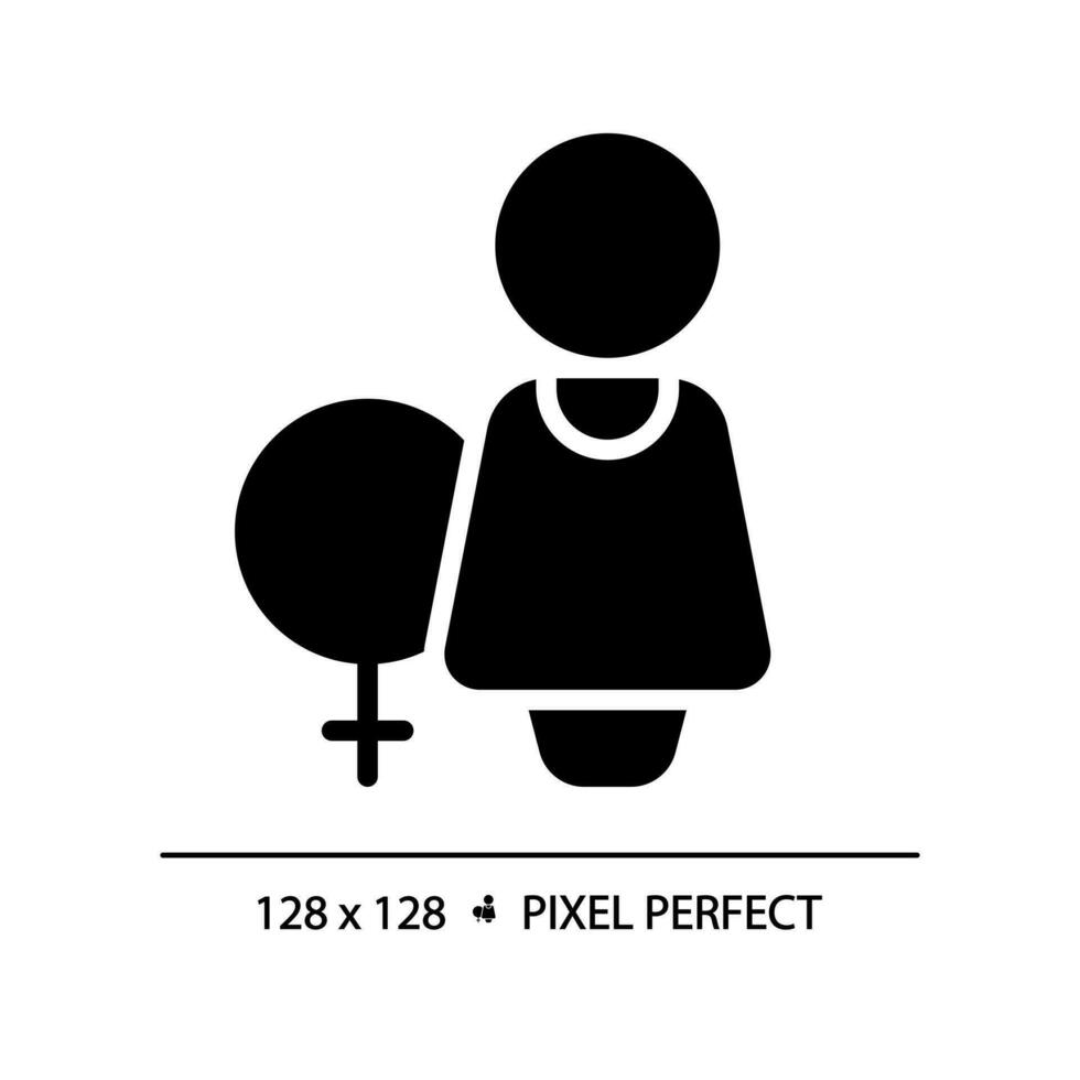 toilette pour femmes pixel parfait noir glyphe icône. Publique salle de repos porte marquage. fermé espace pour Dames hygiène. silhouette symbole sur blanc espace. solide pictogramme. vecteur isolé illustration