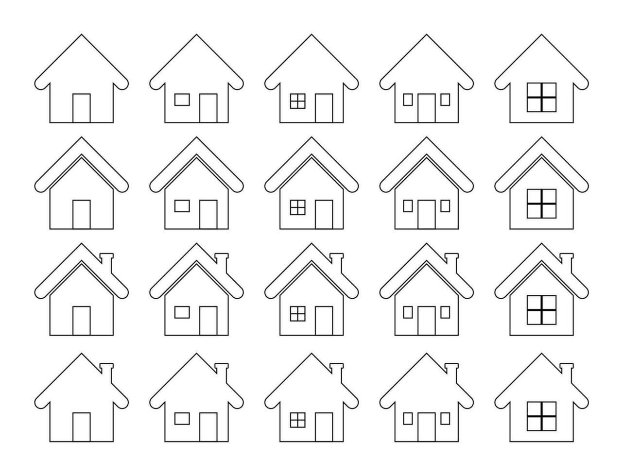 ensemble de maison icône de solide noir forme et noir contour isolé sur blanc Contexte vecteur