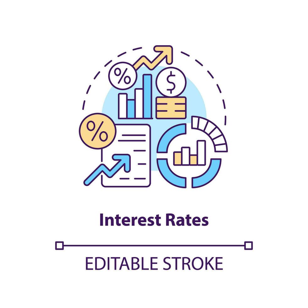 l'intérêt les taux concept icône. fédéral fonds impact. économique indicateurs exemple abstrait idée mince ligne illustration. isolé contour dessin. modifiable accident vasculaire cérébral vecteur