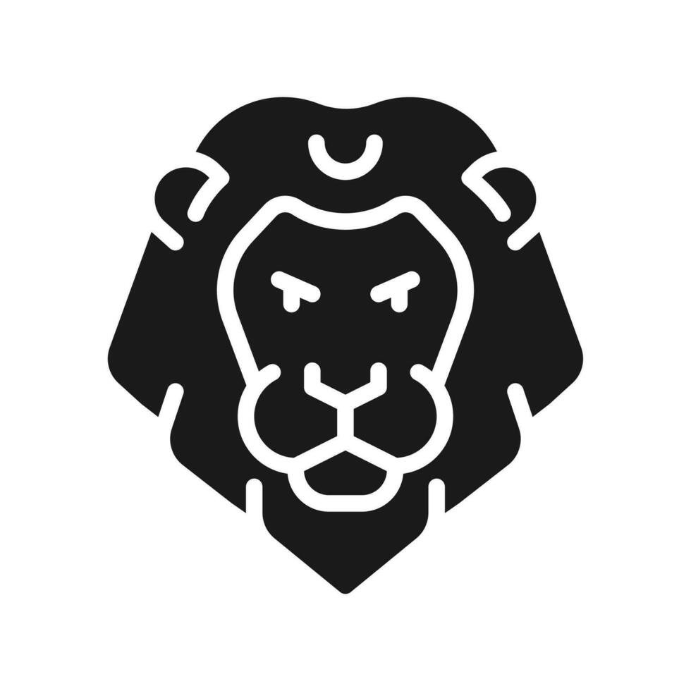 Lion tête noir glyphe icône. zodiaque signe de occidental astrologie. horoscope personnalité caractéristiques. majestueux animal. silhouette symbole sur blanc espace. solide pictogramme. vecteur isolé illustration