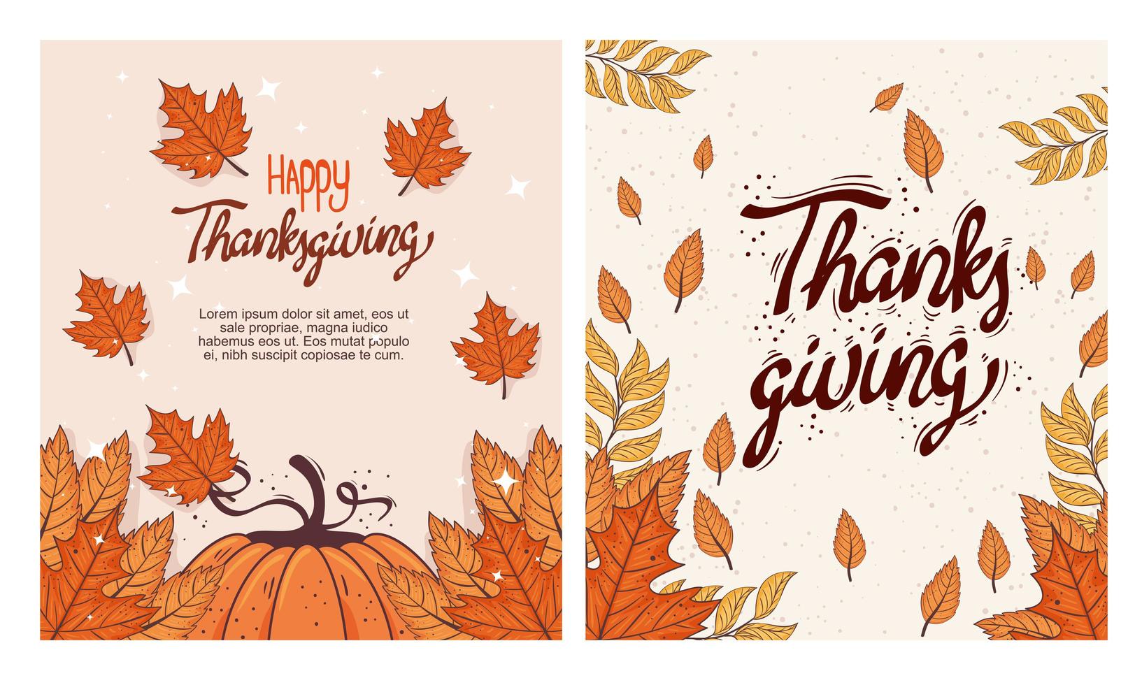 joyeux thanksgiving célébration lettrage carte avec citrouille et feuilles d'automne vecteur