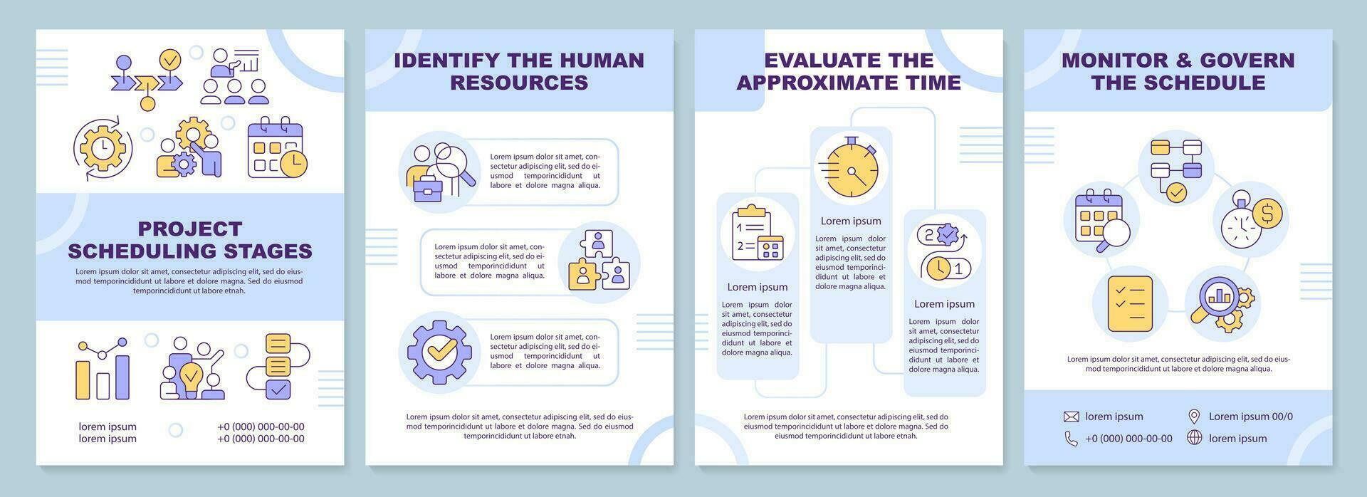 projet Planification étapes bleu brochure modèle. brochure conception avec linéaire Icônes. modifiable 4 vecteur mises en page pour présentation, annuel rapports