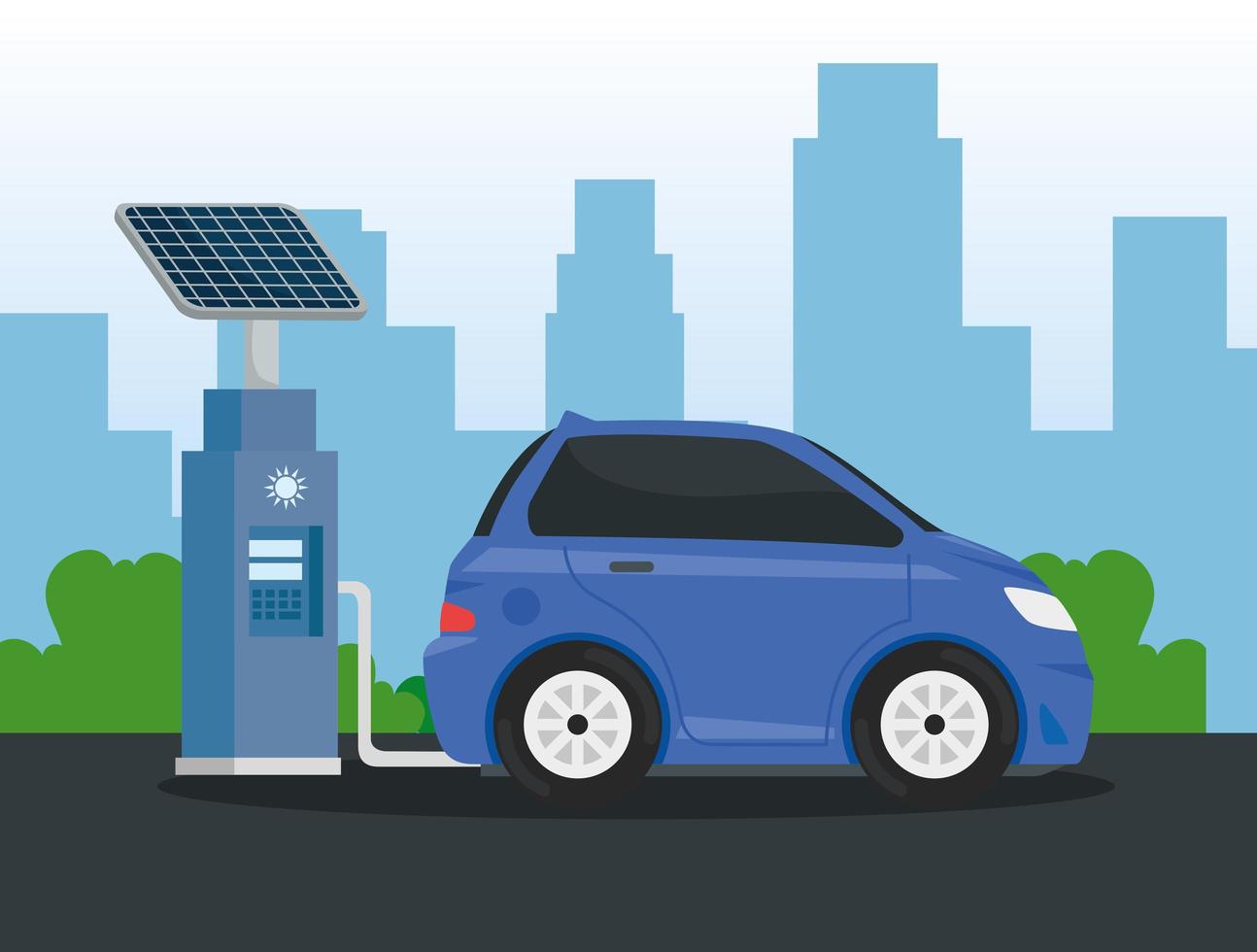 alternative d'écologie de voiture électrique dans la station de charge sur la ville vecteur