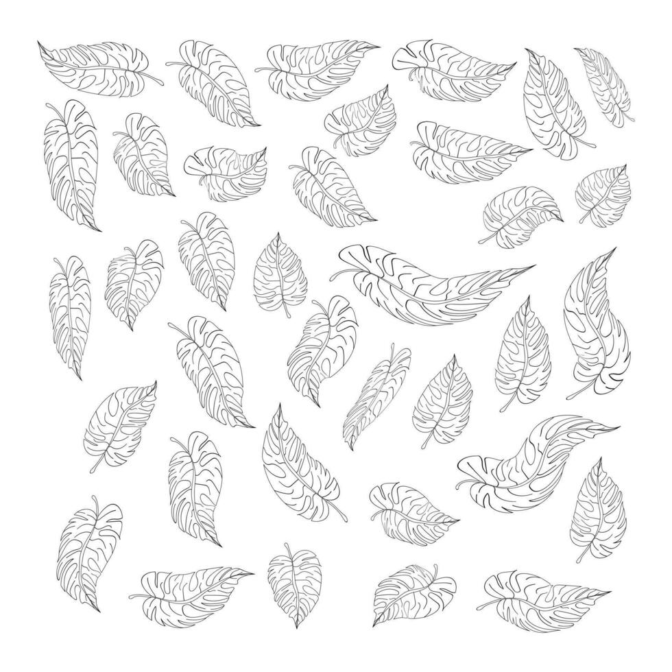 noir feuilles ligne art vecteur collection. feuille contour illustration. main tiré décoratif éléments. ensemble de feuilles. botanique éléments conception