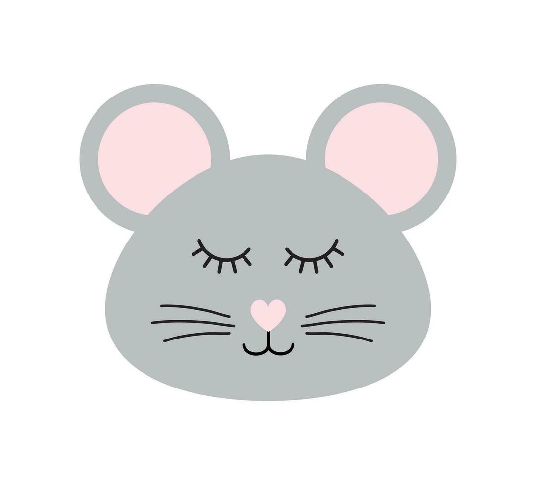 vecteur plat dessin animé gris Souris rat visage