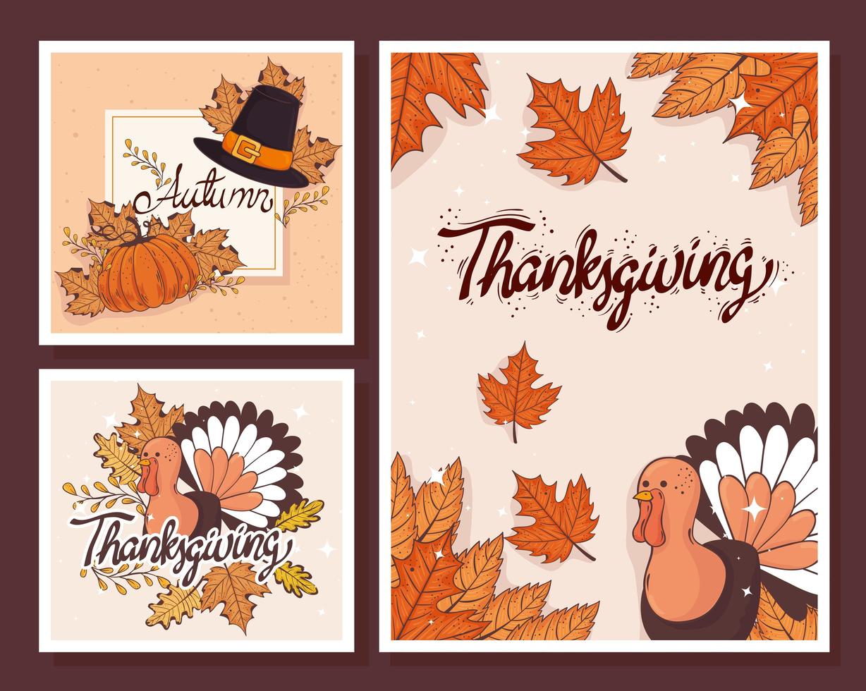 carte de lettrage joyeux thanksgiving avec modèles vecteur