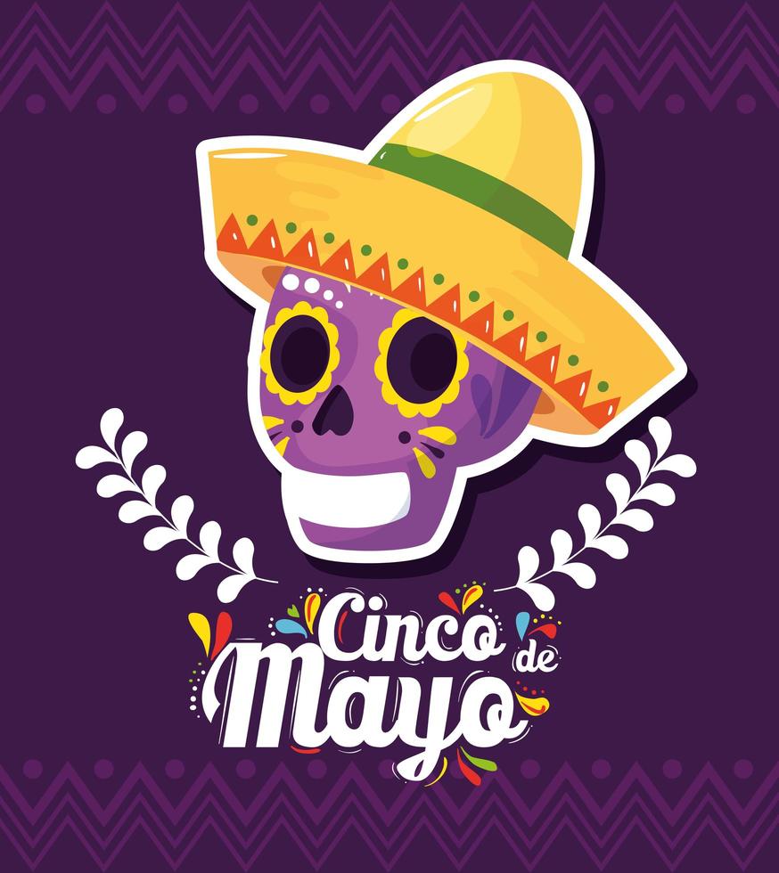 affiche de cinco de mayo avec décoration de crâne et d'icônes vecteur