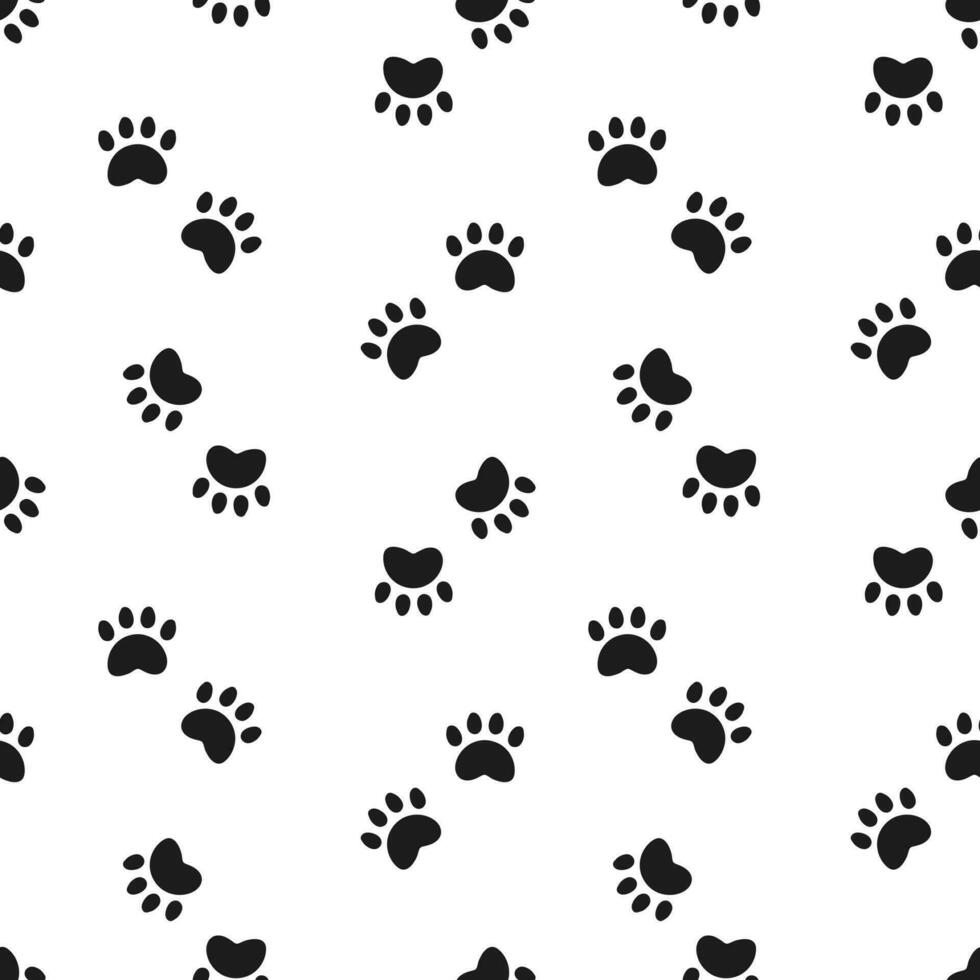 sans couture modèle de chat empreintes de pas. noir et blanc Facile conception. imprimer, arrière-plan, fond d'écran, vecteur