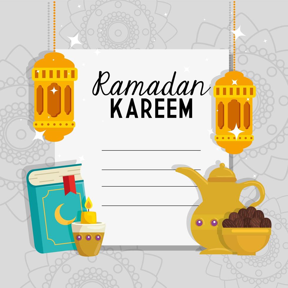 affiche du ramadan kareem avec des ustensiles traditionnels vecteur