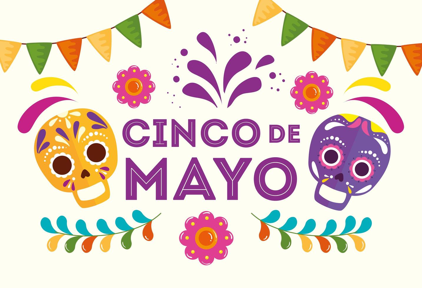 affiche de cinco de mayo avec des crânes et décoration vecteur