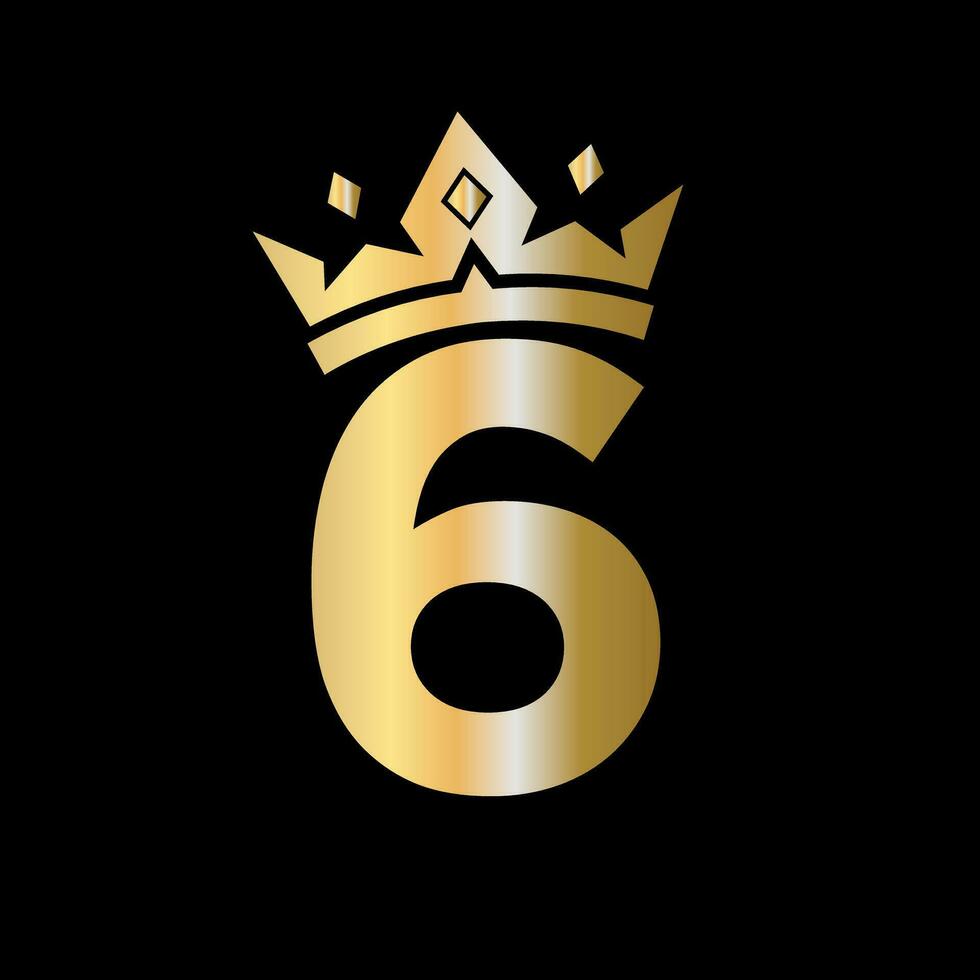 couronne logo sur lettre 6 vecteur modèle pour beauté, mode, élégant, luxe signe