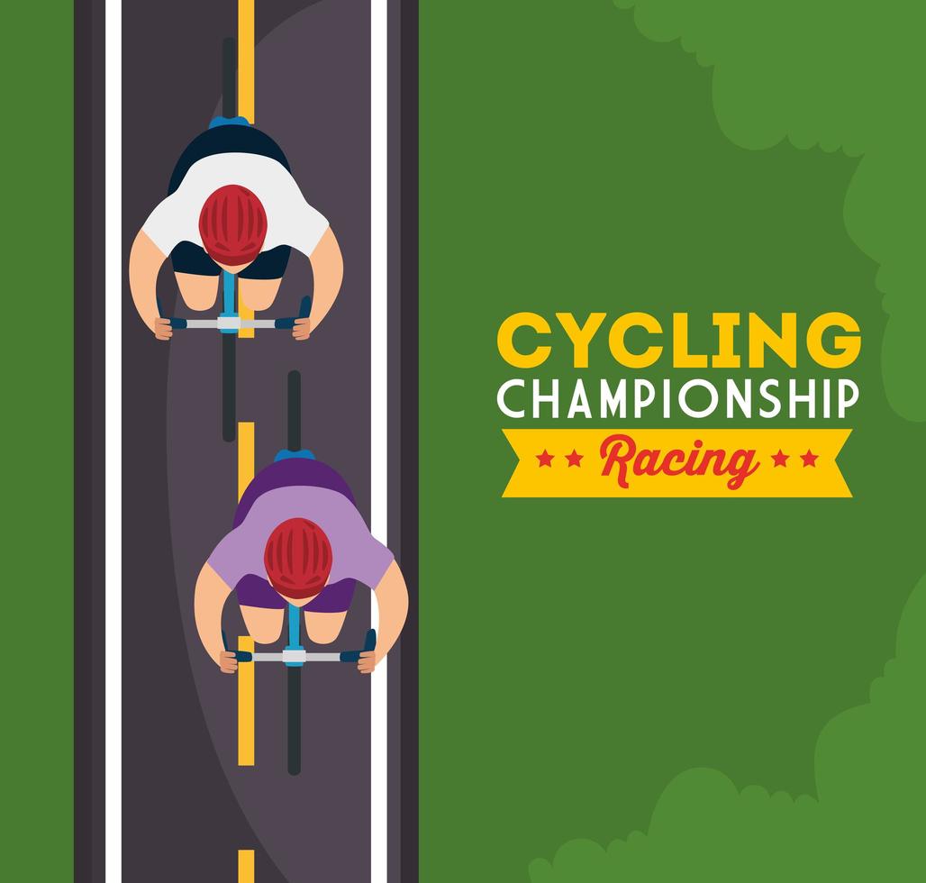 affiche de course de championnat de cyclisme avec vue aérienne des cyclistes vecteur