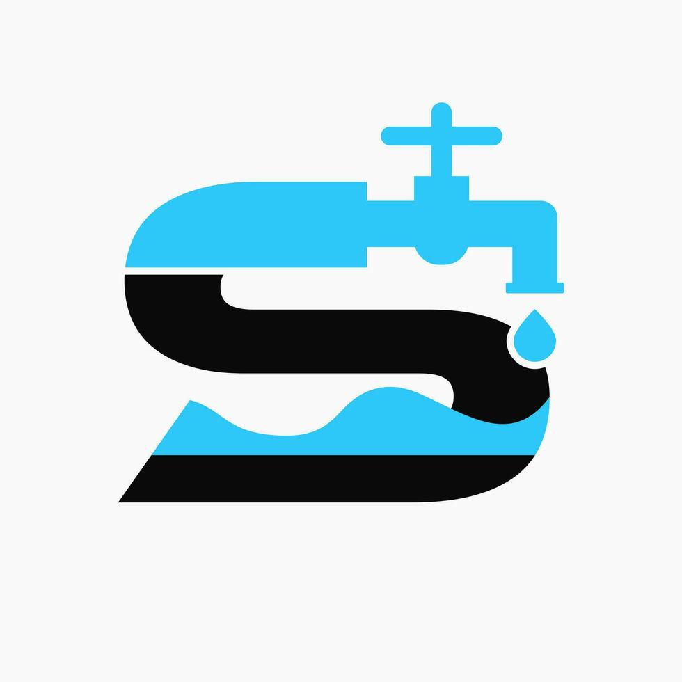 lettre s plombier logo conception. plomberie logo symbole avec l'eau et l'eau robinet icône vecteur
