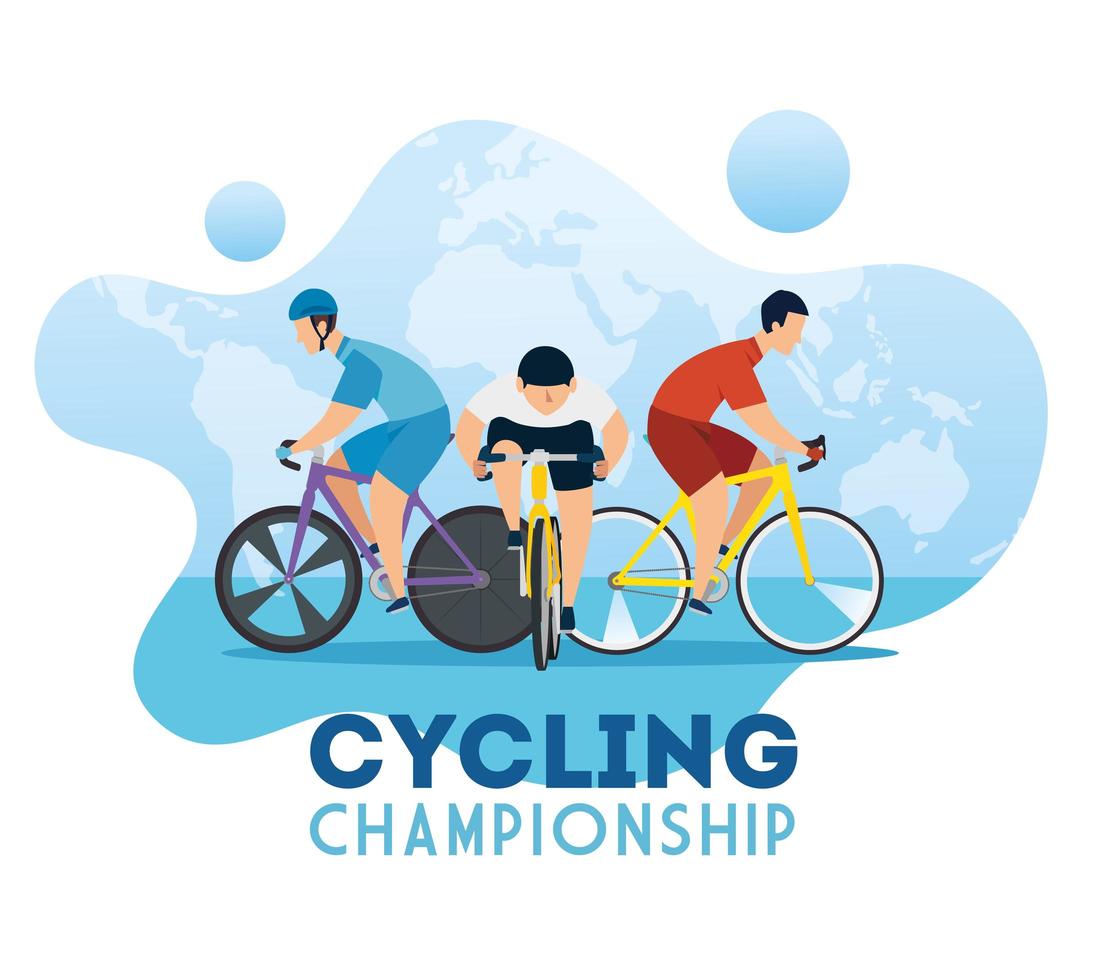 affiche du championnat de cyclisme avec des cyclistes vecteur