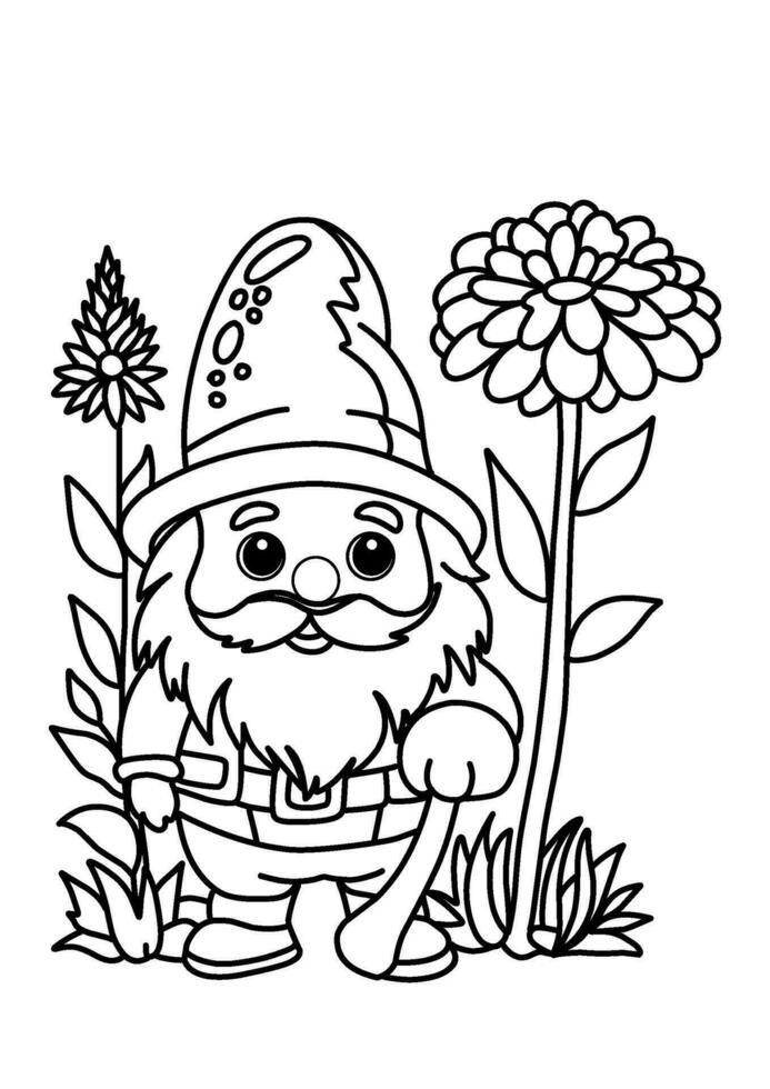 coloration page avec gnomes, l'automne coloration page vecteur