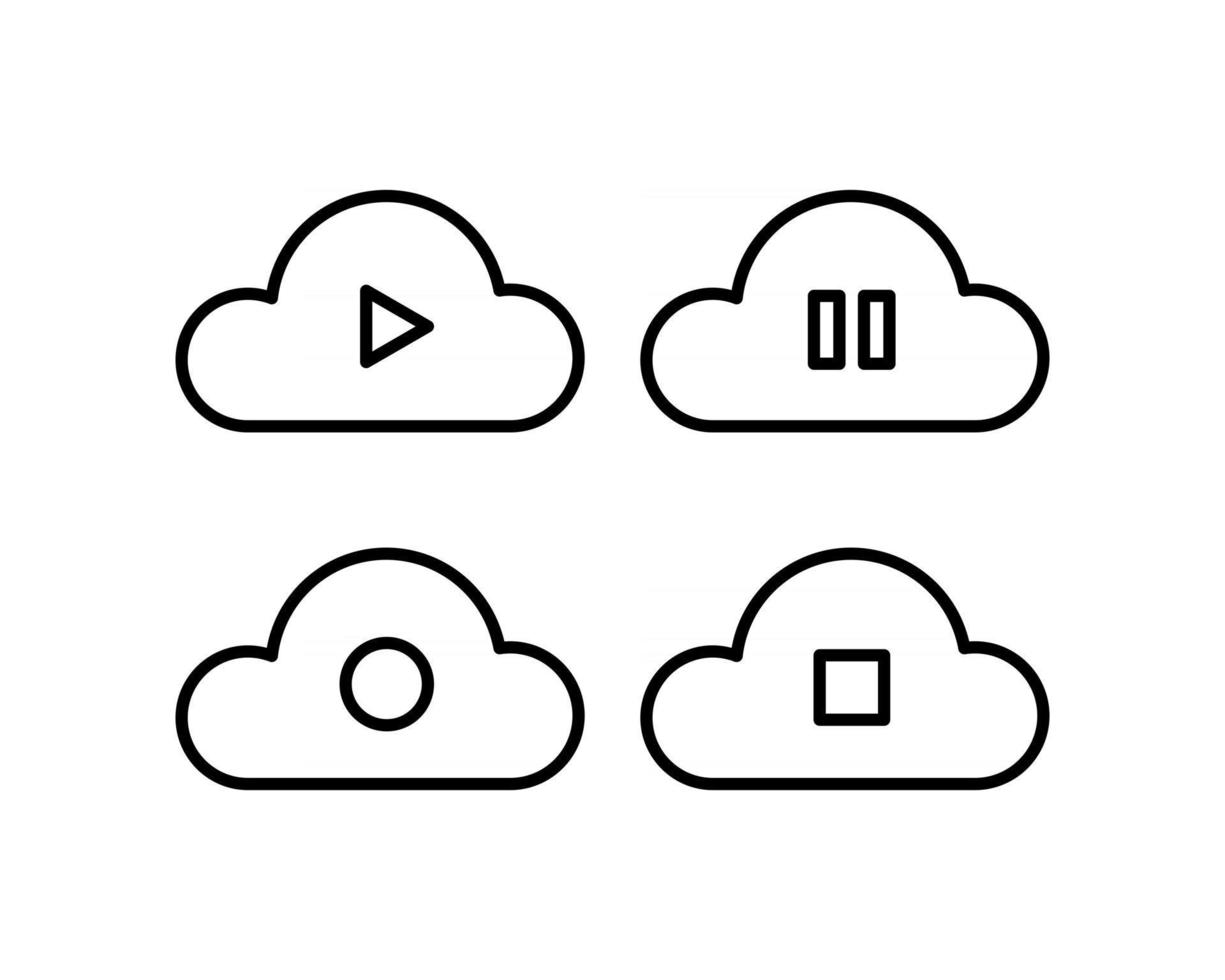 illustration vectorielle de stockage de données de musique en nuage. bouton de musique sur l'illustration du nuage, comme lecture, arrêt, pause, avance, recul et enregistrement vecteur