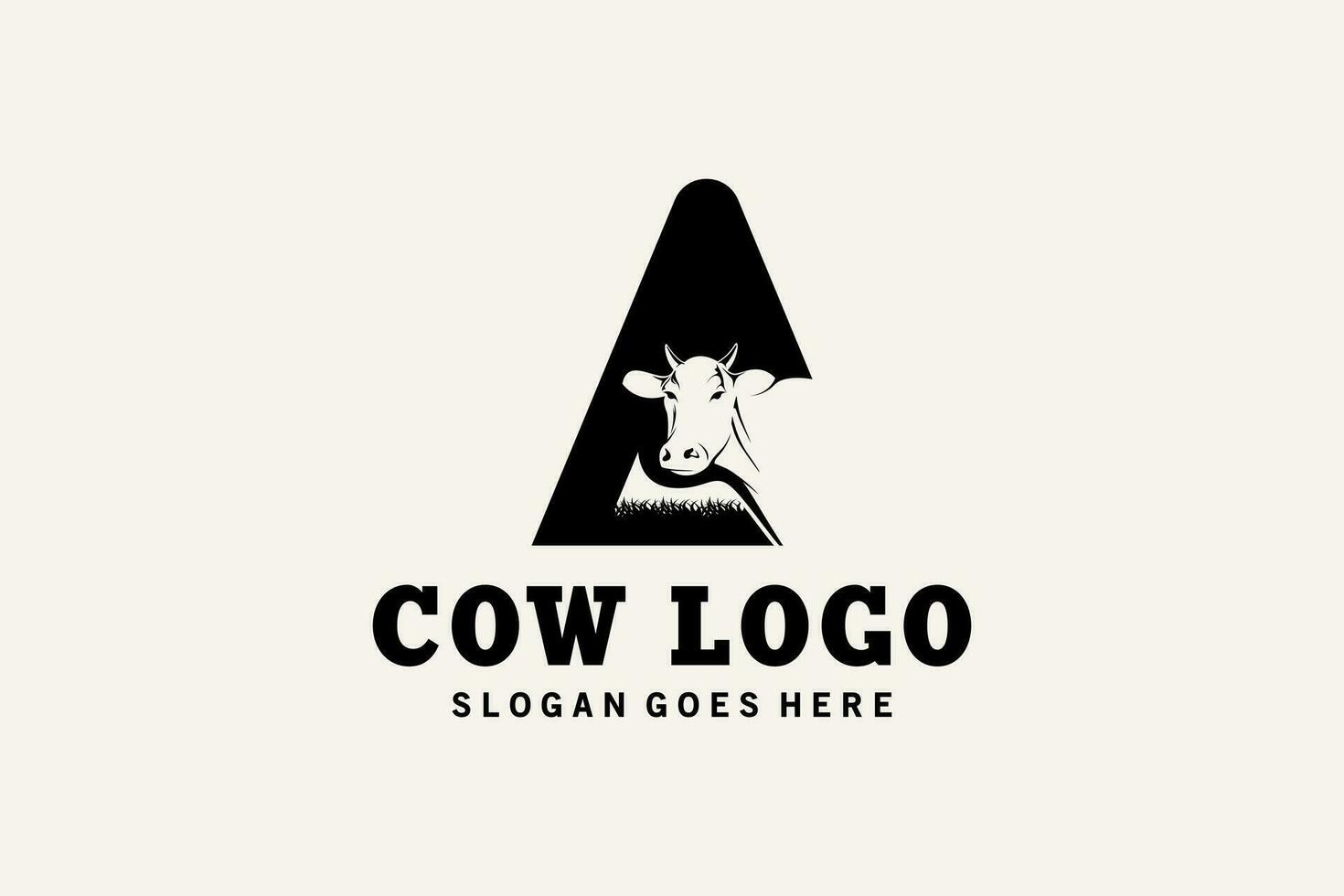 vache lettre une logo conception avec Créatif concept, ferme animal vache tête logo vecteur