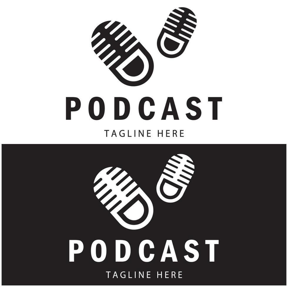 Podcast logo avec microphone et écouteur l'audio, radio vagues. pour studio, parler montrer, discuter, information partage, entretien, multimédia et la toile. vecteur