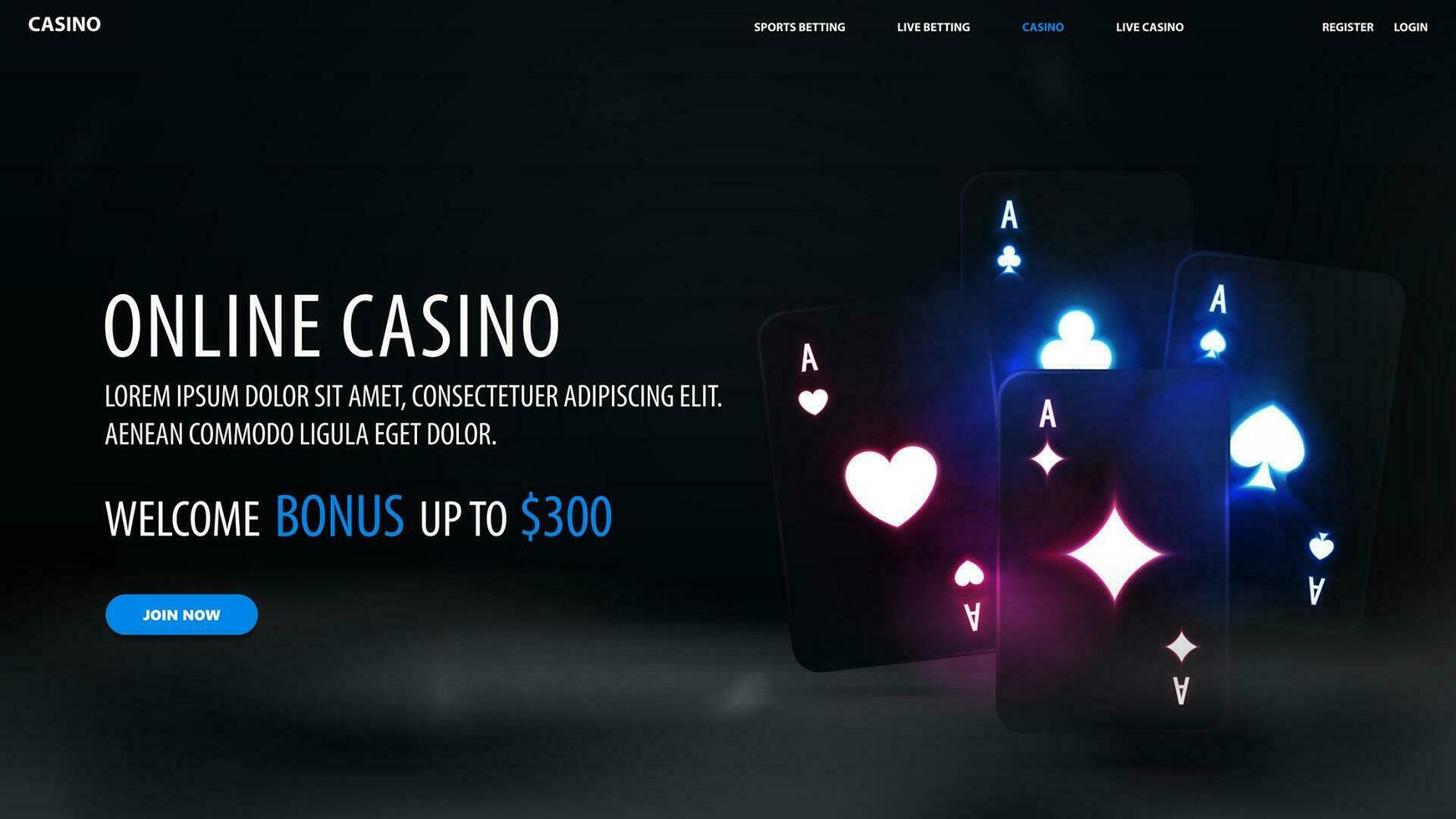 en ligne casino, Bienvenue prime, noir bannière avec offre et noir néon en jouant cartes sur foncé Contexte avec brouillard vecteur
