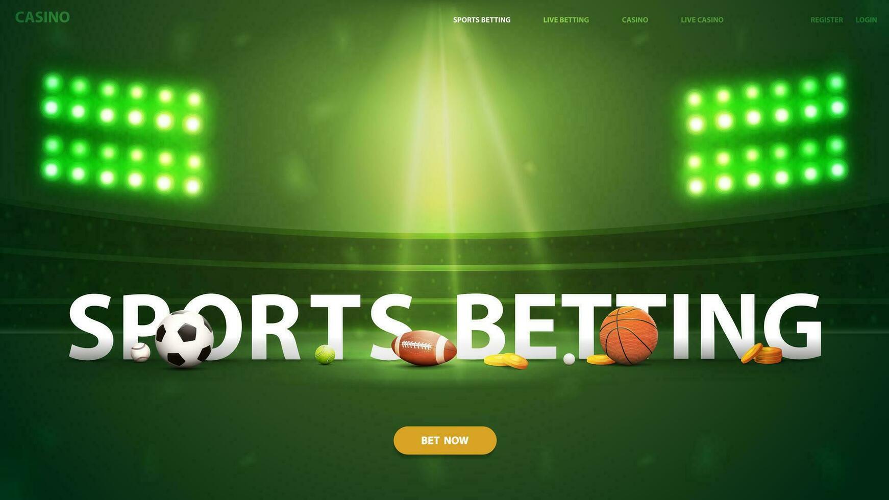 des sports pari, vert affiche avec 3d Titre avec sport éléments et stade sur Contexte vecteur