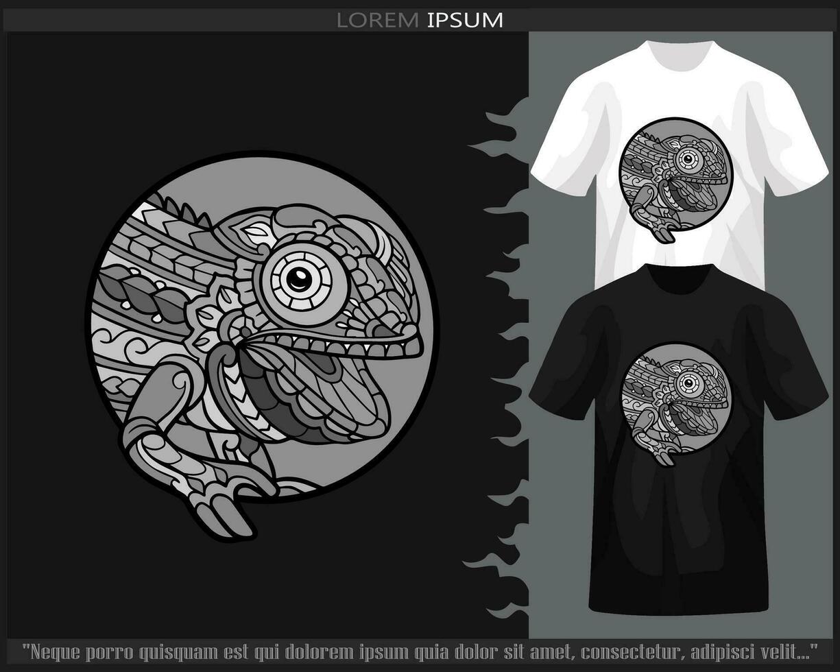 monochrome caméléon mandala les arts isolé sur noir et blanc t chemise. vecteur