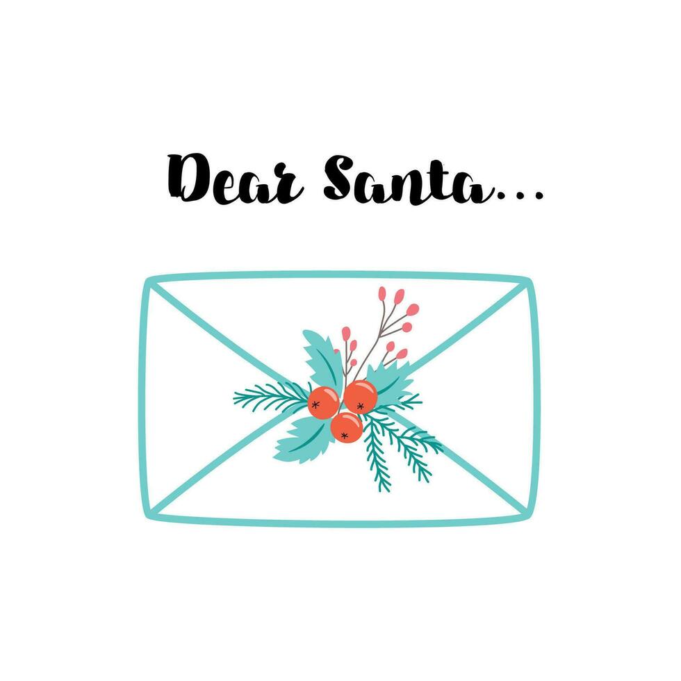 Noël lettre enveloppe Père Noël courrier modèle conception. hiver baies sapin branche mignonne joyeux Noël et content Nouveau année enveloppe. décoratif élément pour cartes, affiches bannière. vecteur illustration.