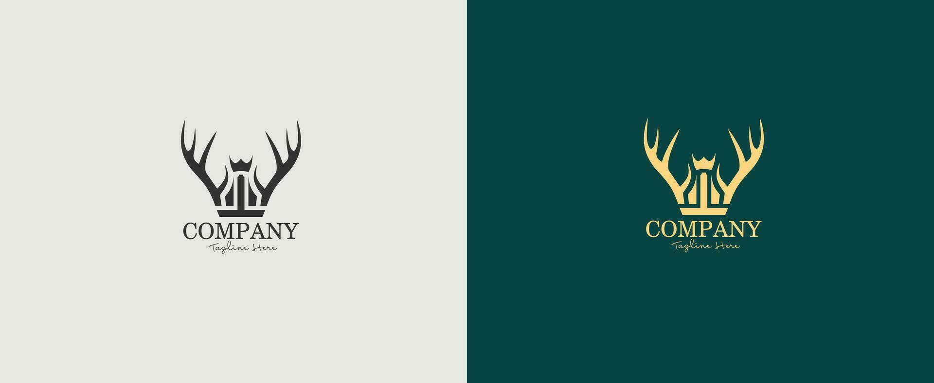 magnifique et élégant cerf ramure vecteur logo représentant une bâtiment avec une couronne, adapté pour divers entreprises.