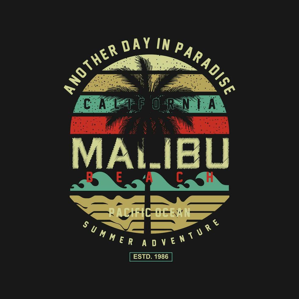 Malibu plage graphique vecteur illustration dans ancien style pour t chemise et autre impression production. paumes arbre abstrait, plage vacances concept.